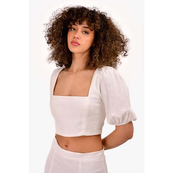 Reformation White Linen Puff Sleeve Crop Top + Maxi Skirt Set Size 6 - Picture 2 of 3